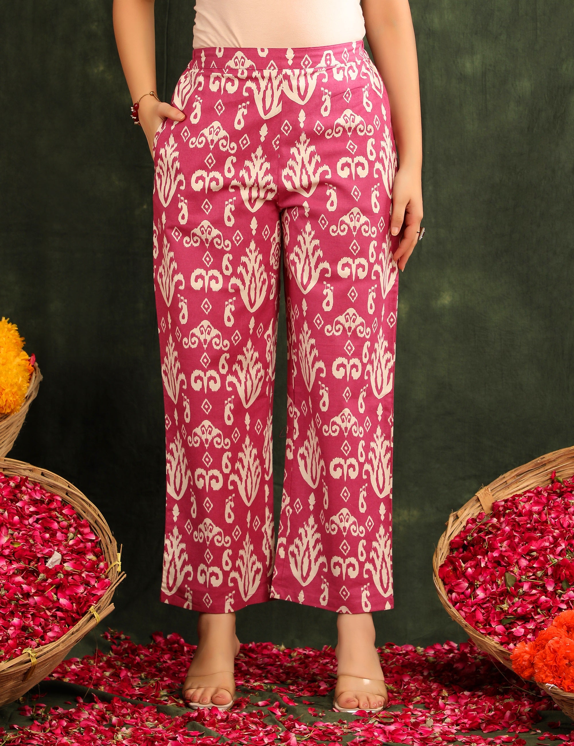 Women Printed Regular Thread Work Pure Cotton Kurta with Palazzos